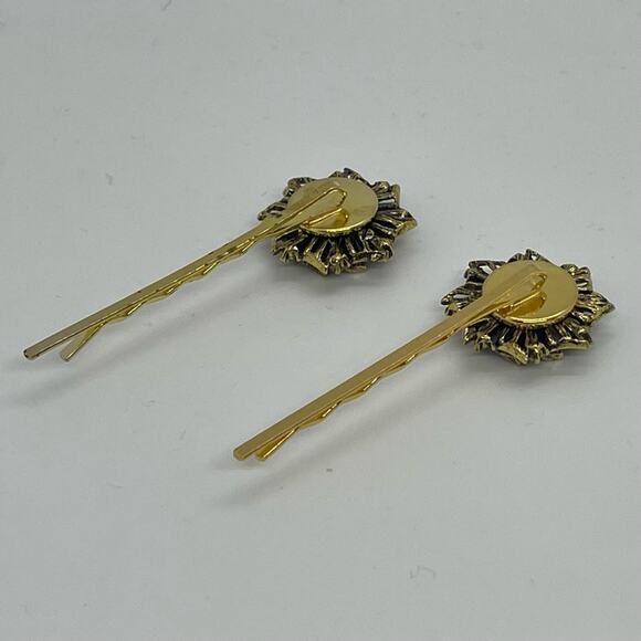 Handmade Amber Brown Rhinestone Set Hair Clips HoCo Wedding Fairy Jewelry NWT - Picture 4 of 6